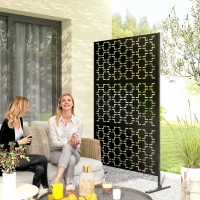 Outsunny 6.5FT Decorative Outdoor Divider, Metal Privacy Screen with Stand, Grid Style, Black