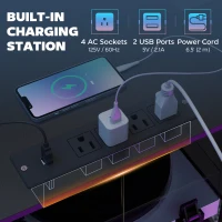 HOMCOM 96 Inch Gaming Desk, Dual Computer Desk for 2 Person with Power Outlets and Monitor Stands, Black(m-5)