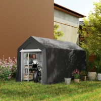 Outsunny 7' x 12' Outdoor Storage Shed Portable Garage with Roll-up Door for Motorcycle, Bike, Garden Tools, Dark Grey(m-1)