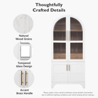 Arched Kitchen Pantry Cabinet with Large Hidden Drawer, Glass-Door Storage with Soft-Close Hinges, 30'' L x 15.5'' W x 71'' H, White(m-6)