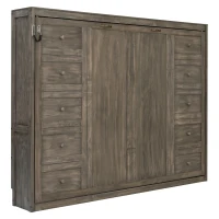 Full Size Murphy Bed with LED Light and Built‑In Desk, Foldable Platform Bed with Smooth Hydraulic Lift, 83" L x 60.5" W x 62" H, Brown(m-12)