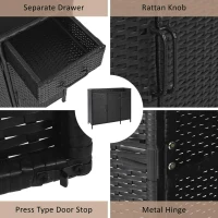 Outdoor Wicker Storage Cabinet with 3-Tier Adjustable Shelves, Stylish Bar Table for Garden, 47.5'' L x 16'' W x 39.5'' H, Black Brown(m-8)