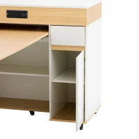 Extendable Rolling Kitchen Island with Folding Top, Versatile Kitchen Cart with Windows, 74" L x 43.5" W x 37.5" H, Creamy White+Natural(m-12)