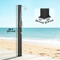 Outsunny 16 Gal Solar Heated Shower, 7.4 FT Outdoor Shower with 2 Shower Heads, Adjustable Temperature, Foot Faucet(m-3)