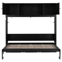 Space-Saving Full Size Murphy Bed with Fold-Down Design, Sturdy Storage Bed with 3 Upper Cabinets, 83" L x 60.5" W x 82" H, Black(m-9)