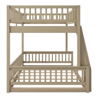 Convertible Full XL Over Queen Bunk Bed with Space-Saving Ladder, Stylish Loft Bed with Solid Wood Slats, 84" L x 62.5" W x 58.5" H, Walnut(m-9)