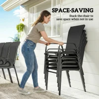 Outsunny 9 Pieces Patio Set with Stackable Chairs, Patio Dining Set with Glass Top for Garden, Patio, Backyard, Black(m-4)