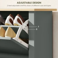 HOMCOM Shoe Storage Cabinet with 2 Flip Drawers and Adjustable Shelves for 12 Pairs of Shoes, Light Grey(m-5)