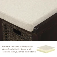 Rustic Espresso Storage Bench with Acacia Wood Frame, Fully Assembled Shoe Bench for Entryway, 43.5" L x 15.5" W x 17" H, Espresso(m-6)