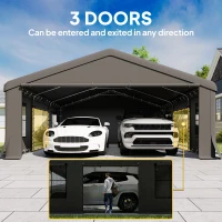 Outsunny 20' x 20' Heavy Duty Carport, Portable Garage Car Canopy Tent Shelter with 3 Roll-up Doors, 4 Windows, Dark Grey(m-6)