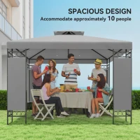 Outsunny 10 x 10 FT Canopy Gazebo, Double Roof Patio Gazebo with Screen Panels and Metal Frame for Deck, Backyard, Light Grey(m-6)