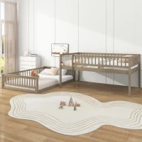 Convertible Full XL Over Queen Bunk Bed with Space-Saving Ladder, Stylish Loft Bed with Solid Wood Slats, 84" L x 62.5" W x 58.5" H, Walnut(m-5)