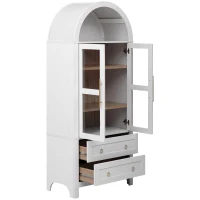 Arched Kitchen Pantry Cabinet with 2 Large Drawers, Stylish Storage Cabinet with Adjustable Shelves, 30'' L x 15.5'' W x 71'' H, White(m-2)