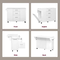 Rolling Kitchen Island with 2‑Tier Pull-Out Organizer, Versatile Storage Cabinet for Open-Plan Kitchens, 50.5'' L x 26.5'' W x 35.5'' H, White(m-8)