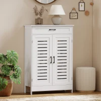 HOMCOM Shoe Cabinet with Louvered Doors, Modern Shoe Storage Cabinet with Drawer and Adjustable Shelves, White(m-8)