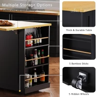 Modern Black Kitchen Island Set with 2 Bar Stools, Versatile Kitchen Cart Set with Drop-Leaf Counter, 53" L x 29.5" W x 36.5" H, Black(m-5)