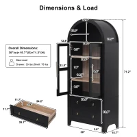 Arched Kitchen Pantry Cabinet with 2 Soft-Close Drawers, Modern Farmhouse Hutch for Living Areas, 30'' L x 15.5'' W x 71'' H, Black(m-3)