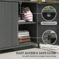 Outsunny Wicker Outdoor Storage Cabinet Double Magnetic Doors, PE Rattan Outdoor Towel Rack for Pool, Patio, Dark Grey(m-6)