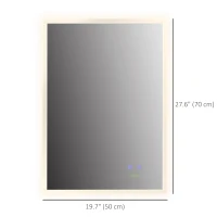 kleankin 28" x 20" LED Bathroom Mirror, Anti Fog Wall-Mounted Mirror with 3 Temperature Colors, Memory Function, Plug-in(m-3)