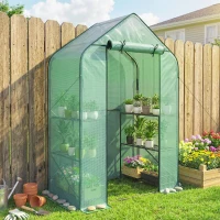 Outsunny Greenhouse for Outdoors, Portable Greenhouse with 6 Shelves, UV-Resistant PE Cover, Roll-Up Door, Green(m-10)