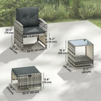 Outsunny 5 Piece Patio Furniture Set, Wicker Patio Chairs with Ottomans, 2-Tier Glass Coffee Table and Cushions, Grey/Dark Grey(m-3)