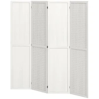 HOMCOM 5.6 Ft. Tall 4-Panel Room Divider, Pegboard Panel Folding Privacy Screen, Partition Wall Divider for Bedroom, White(m-2)