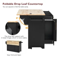 Rolling Kitchen Island with Drop-Leaf Rubberwood Top, Versatile Storage Cart for Contemporary Homes, 59.5'' L x 29.5'' W x 35.5'' H, Black(m-8)