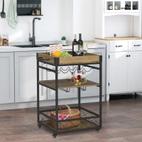 HOMCOM Retro Industrial Bar Serving Cart Rolling Kitchen Island Storage Utility Trolley with 5-bottle Wine Rack & Serving Tray(m-1)