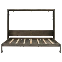 Queen Size Brown Murphy Bed with Smooth Hydraulic Lift, Space‑Saving Fold‑Down Unit with Wood Slat Support, 88'' L x 67'' W x 68.5'' H, Brown(m-10)