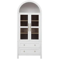 Arched Kitchen Pantry Cabinet with 2 Large Drawers, Stylish Storage Cabinet with Adjustable Shelves, 30'' L x 15.5'' W x 71'' H, White(m-14)