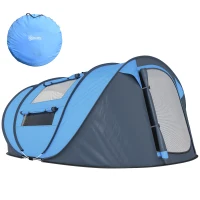Outsunny 4 Person Camping Tent, Easy Pop Up Tent with Doors, Windows and Carry Bag, Automatic Setup Tent for Hiking, Blue(m-11)