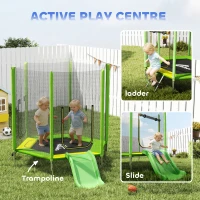Qaba 85" Trampoline for Kids with Safety Enclosure, Toddler Trampoline with Slide Ladder for Ages 3-6 , Green(m-9)