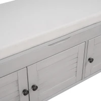 Rustic Storage Bench with Removable Linen-Blend Cushion, Functional Entryway Bench for Living Room, 43.5" L x 16" W x 18" H, Gray Wash(m-12)
