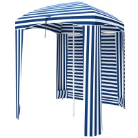 Outsunny 70.1" L x 70.1" W Cabana Umbrella with Walls, Vents, Ruffles, Carry Bag, Beach Umbrella, Blue White Stripe(m-2)