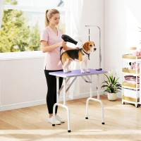 PawHut Foldable Pet Grooming Table for Dogs Cats with Adjustable Arm, Non-slip Surface, Purple(m-8)