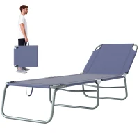 Outsunny Folding Outdoor Lounge Chair Reclining Tanning Chair with Breathable Mesh Fabric for Patio Garden Pool, Navy Blue(m-2)