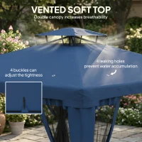 Outsunny 9.6' x 9.6' Patio Gazebo Outdoor Pavilion 2 Tire Roof Canopy Shelter Garden, Steel Frame w/ Mosquito Netting, Dark Blue(m-5)
