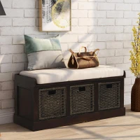 Rustic Espresso Storage Bench with Acacia Wood Frame, Fully Assembled Shoe Bench for Entryway, 43.5" L x 15.5" W x 17" H, Espresso(m-1)