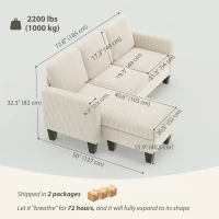 HOMCOM Sectional Sofa, L Shaped Couch, with Changeable Chaise or Ottoman, Cream White(m-3)