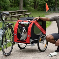 Aosom Dog Bike Trailer, Pet Wagon Bicycle Trailer with Easy Folding Cart Frame, 20" Large Rubber Wheels, 3 Entrances, Mesh Screen, Pet Bike Trailer for Off-Road & Travel, Red and Black(m-7)