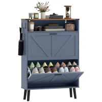 HOMCOM Shoe Storage Cabinet with 2 Flip Drawers, Farmhouse Narrow Shoe Cabinet, Holds Up to 16 Pairs, Blue(m-11)