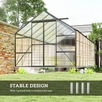 Outsunny Aluminum Greenhouse Polycarbonate Walk-in Garden Greenhouse Kit with Rain Gutter and Sliding Door, 16' x 8', Dark Grey(m-6)