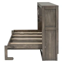 Twin-Size Murphy Bed with LED Light and Foldaway Cabinet, Space-Saving Wall Bed with Desk Conversion, 83" L x 45.5" W x 47" H, Brown(m-11)