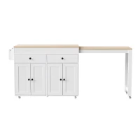 Space-Saving Kitchen Cart with Extendable Dining Table, Rolling Kitchen Island with Ample Storage, 74.5'' L x 19.5'' W x 36'' H, Off White(m-15)