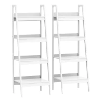 HOMCOM Set of 2, 4 Tier Ladder Shelf Bookcase, Multi-Use Display Rack, Storage Shelving Unit Display Stand, Flower Plant Stand, Home Office Furniture, White(m-2)