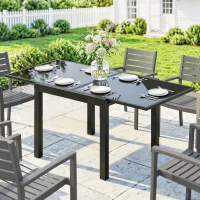 Outsunny Aluminum Expandable Outdoor Dining Table with Tempered Glass Tabletop and Aluminum Frame, for Garden, Backyard, Black(m-8)