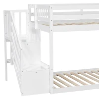 Space-Saving Bunk Bed with Low-Profile Design and Built-In Storage, Sturdy Tiered Beds for Kids, 95" L x 41.5" W x 50" H, White(m-7)