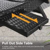 Set of 2 Outdoor Lounge Chairs with Pull‑Out Side Table, Ergonomic Recliners with 5‑Level Adjustable Backrest, 80'' L x 27'' W x 36'' H, Black(m-7)