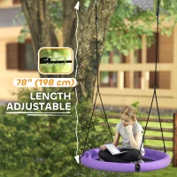 Qaba 100cm Diameter Nest Seat for Kids with Height Adjustable Hanging Ropes for Outdoor, Playground, Garden, Purple(m-6)