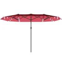 Outsunny 173.2" Double-Sided Sun Umbrella Garden Parasol Patio Sun Shade Outdoor with LED Solar Light, No Base Included, Wine Red(m-2)